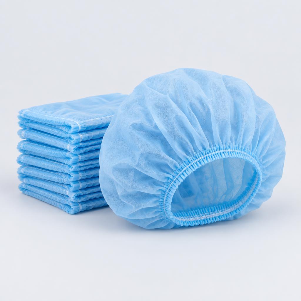 Blue disposable bouffant caps