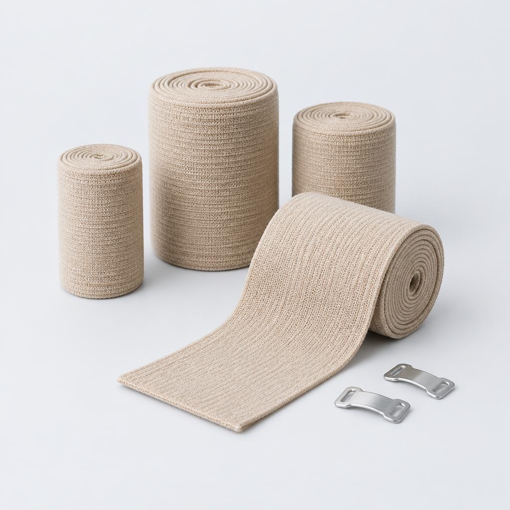 Beige elastic compression wraps with clips